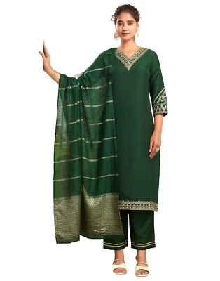 Women's Rayon Viscose Embroidery Straight Kurta Pant with Dupatta Set - Image 1 of 4