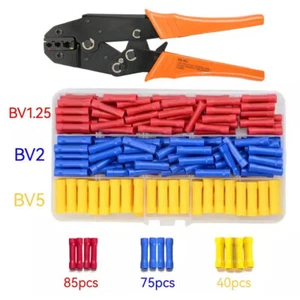 200x Stossverbinder PVC Isoliert Kabel Quetsch verbinder Crimpzange isoliert Set - Bild 1 von 22