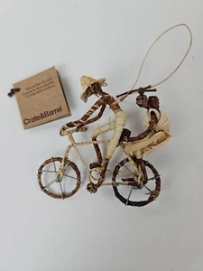 Crate&Barrel Bicyclist w/Family Ornament Natural Fiber Handcrafted Kenya Women - Picture 1 of 6