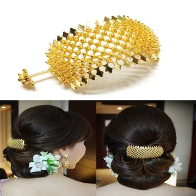 Pinza de pelo tailandesa oro ovalado tailandés pasador de metal accesorios tradicionales para mujer  Foto 1 de 4