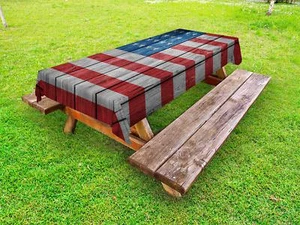 Retro Outdoor Picnic Tablecloth Worn Style American Flag Print 58 X 104 Inches - Picture 1 of 2