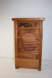 Wood and Copper WashBoard Planter Soap & Towel 5 Cents - Picture 1 of 7
