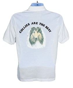 Vintage Hanes Combed Cotton Blend Medium White Polo Shirt COLLIE DOG PRINT - Picture 1 of 12