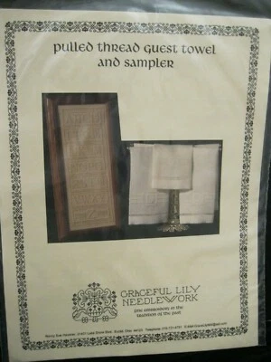 PULLED THREAD GUEST TOWEL AND SAMPLER GRACEFUL LILY  NEEDLEWORK FINE  EMBROIDERY - Image 1 of 2