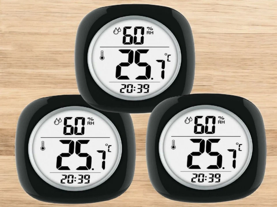 3 Pack Taylor Black Plastic Hygrometer/Temperature/Time Digital Thermometer  - Image 1 of 1