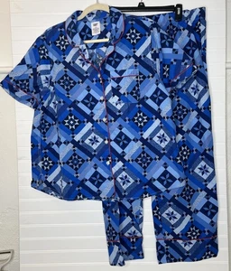 Pijama para mujer LANDS END L 14-16 2 piezas azul patrón edredón cordón algodón - Imagen 1 de 15
