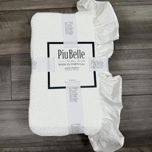 PiuBelle Portugal Queen Cotton Textured Ruffle White Blanket Coverlet 88x94 NEW - Picture 1 of 4