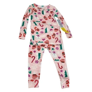 Cat & Jack Christmas Pajamas 2 Piece Girls Pink Soft Fleece Snowman Candy NWT - Picture 1 of 5
