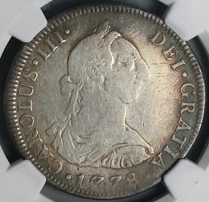 1778 NGC F Mexico 4 Reales Spain Colony Charles III Rare Silver Coin (25091202C) - Foto 1 di 6