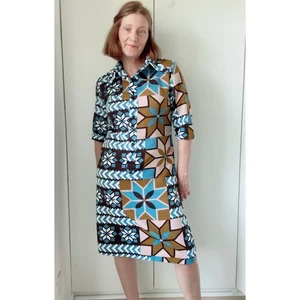 Vestido Camisa De Colección Años 70 LANVIN Paris OP Art MOD Cuello Daga Talla M 8-10 Ajuste - Imagen 1 de 14