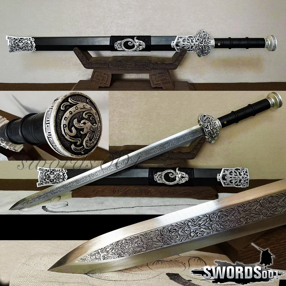 30" Chinese Han Dynasty Jian Kungfu Sword T10 Steel Blade With Nice Pattern - Image 1 of 4