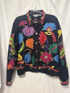 S Collection Embroidered Cotton Vintage Jacket Art To Wear Size Large - Picture 1 of 7