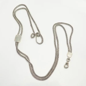 Antike lange schwere Sterling Silber Uhr Brille Lupe Muff Schieber Halter Kette - Bild 1 von 3