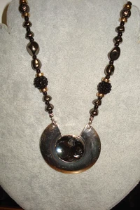 Large Faceted Prism Grey Stone Beaded Necklace signed 1945 - Picture 1 of 6