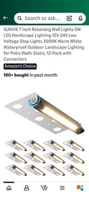 SUNVIE 7 Inch Retaining Wall Lights 5W LED Hardscape Lighting 12V-24V 12 Pack - Image 1 of 4