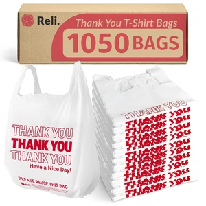 Plastic Bags Thank You (1050 Count) | White Grocery Bags with Handles | Shopping - Picture 1 of 12