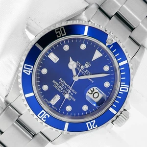 ROLEX SUBMARINER DATE STAINLESS STEEL WATCH WITH BLUE DIAMOND DIAL BLUE INSERT - Picture 1 of 11