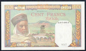 Geldschein 100 Franken D'Algerien Von 19 - 07 - 1945 Near Mint Neu (L 082) - Bild 1 von 2
