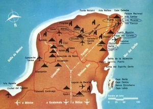 Yucatan Peninsula Mexico Map Postcard - Picture 1 of 2