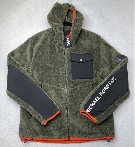 Michael Kors Green Orange￼ Full Zip Up Parka Coat Jacket hood Size L