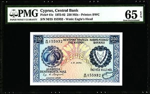 Cyprus 250 Mils 1975 1982, (1976) PMG 65, GEM UNC, P-41c EPQ - Picture 1 of 2