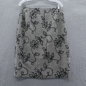 Talbots Womens Lined Floral Pencil Skirt 10 White Black Vintage Wool Rayon Blend - Picture 1 of 14