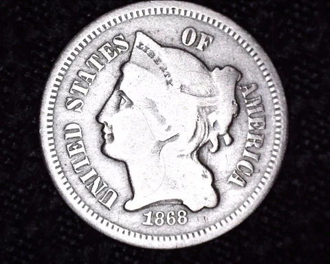 1868 3 Cent Piece Circulated  Nice Details   #TR67 Cover