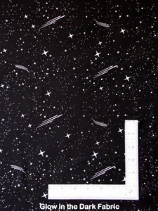 Space Stars Black Fabric By Yard Lets Glow in Dark Cotton by Blank Quilting - Picture 1 of 1