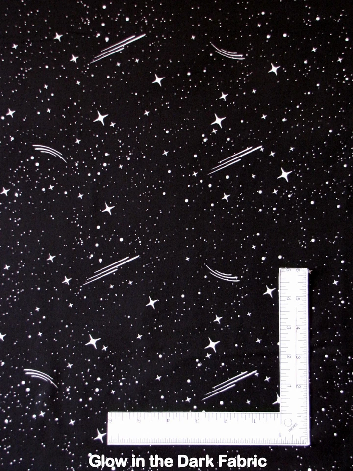 Space Stars Black Fabric By Yard Lets Glow in Dark Cotton by Blank Quilting - Image 1 of 1