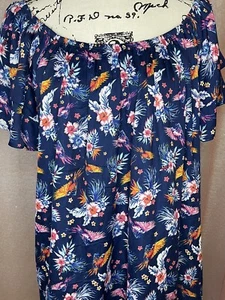 Terra & Sky Women’s Plus New Peplum Ruffle Top Floral 1X 16W-18W Off Shoulder - Picture 1 of 8