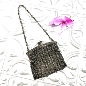 Antique Sterling Silver Chatelaine Small Chain Mail Coin Purse - Picture 1 of 9