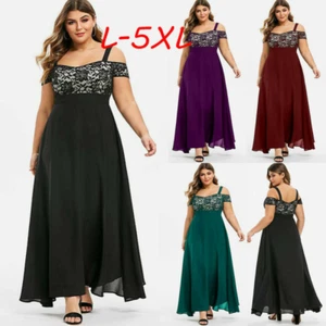 Women Plus Size Dress Cold Shoulder Floral Lace Party Evening Camis Long Dress - Picture 1 of 16