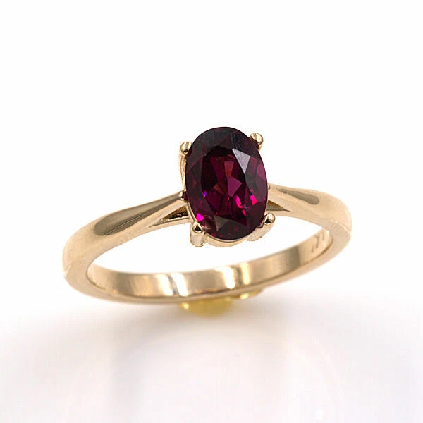 Natural Rhodolite Garnet 14KT Yellow Gold 7x5mm Oval Ring (Sizes 4-9) - Image 1 of 2