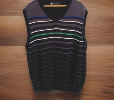Pebble Beach Classic Golf Vest Sweater Size Men’s XL Black Stripe 100% Cotton - Image 1 of 4