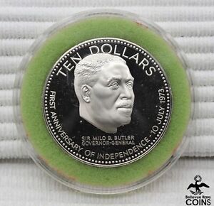1974 Bahamas Islands $10 Sterling Proof Coin, Sir Milo B. Butler, ASW 1.49oz