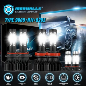4sides H11 9005 LED Headlight+5202 Fog Light Bulbs for GMC Sierra 1500 2007-2013 - Picture 1 of 12