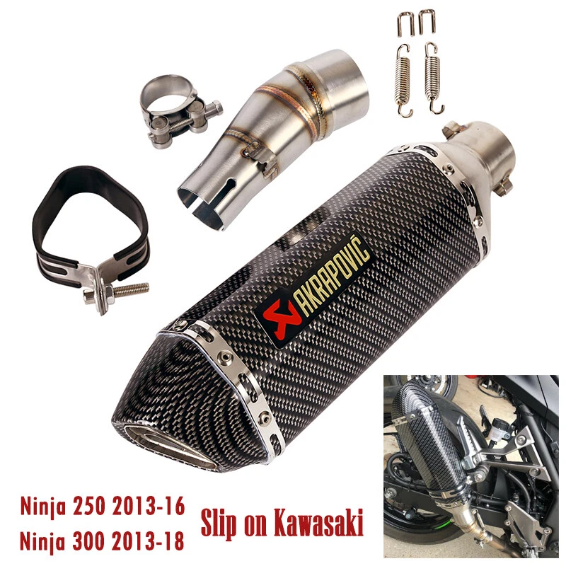 Silenciador tubo escape enlace medio 370 mm Slip para Kawasaki Ninja 300 2013-2018 Z250 Foto 1 de 4