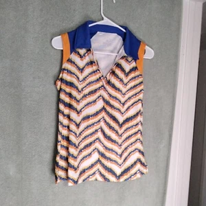Monterey Club Dry Swing Womens Tank Top Size S Orange Blue Stripes Sleeveless - Picture 1 of 11