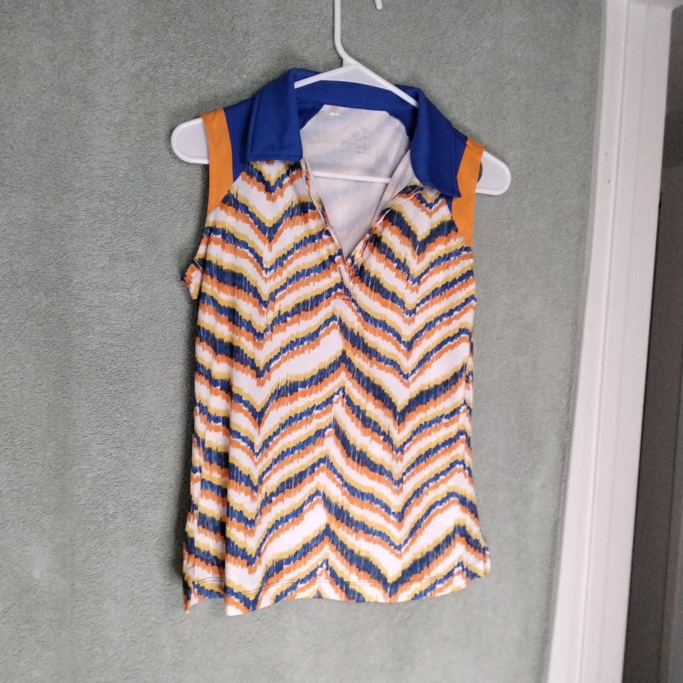 Monterey клуб сухой качели женщин Майка размер S оранжевый синие полоски без рукавов - Изображение 1 из 4