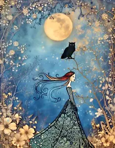 Tarjeta coleccionable de artista ACEO Moon Night Walk 2,5x3,5 impresión de arte de fantasía miniatura ATC - Imagen 1 de 3