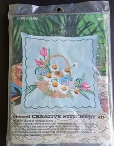Vtg Coats & Clark Crewel Creative Stitchery Kit 5823 Basket Tulips Daises Boho - Picture 1 of 4