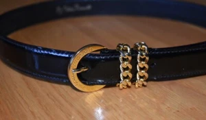 VTG Paloma Picasso Black Patent Leather Belt Gold Tone Buckle Hardware Italy S - Picture 1 of 24