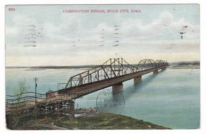 1908 SIOUX CITY IOWA BRIDGE MISSOURI RIVER WOOD WAGON TRAIN VINTAGE POSTCARD IA - Picture 1 of 2
