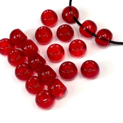 Czech Glass Druk Large Hole Beads 12mm Siam Light red with matted hole 12pc J509 - Image 1 of 2