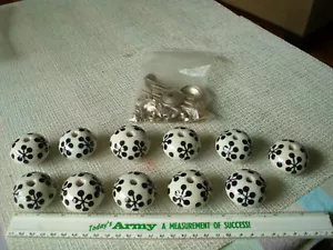 Collection of 11 Hand Painted Black & White Porcelain Knobs - Picture 1 of 6