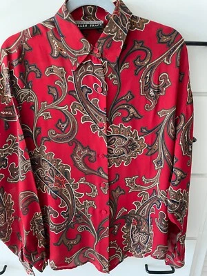 Ellen Tracy Linda Allard talla 12 100% seda rojo marrón cachemira Foto 1 de 4