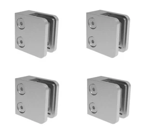 Edelstahl 4 x Glashalter 45x45 Rohr Eckig Flach Halterung Klemmhalter Glas V2A - Bild 1 von 6