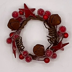 Corona di Natale in miniatura 3" casa delle bambole casa delle bambole stella campana anello tovagliolo rustico - Foto 1 di 6