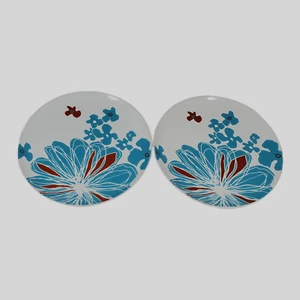 IKEA Bullra Dinner Plates 15199 Turquoise Red Flowers Floral Lot Set Of 2 10" - Picture 1 of 6