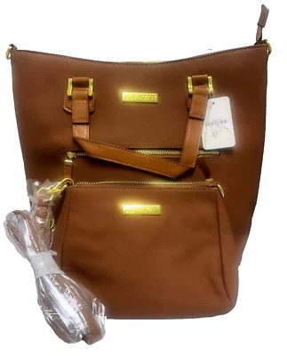 JOY & IMAN Alexandria Cuero Bolso de Mano y Bolso sin Mano Coñac 16”x12”x6” y 8”x6”x2” Foto 1 de 4